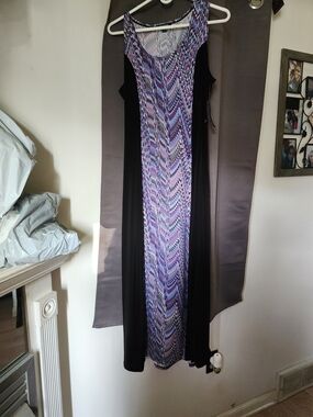 NWT Notations Black Maxi Dress with Purple Patterned Center